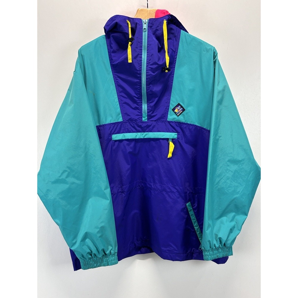 Vtg Woolrich Sigmet Gear Windbreaker Pullover Jacket Sz Large Colorblock Hood